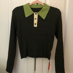 Preppy Green Crop Long sleeve Sweater